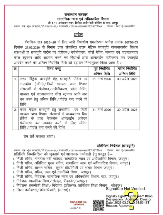 Rajasthan Post Matric Scholarship 2025-26